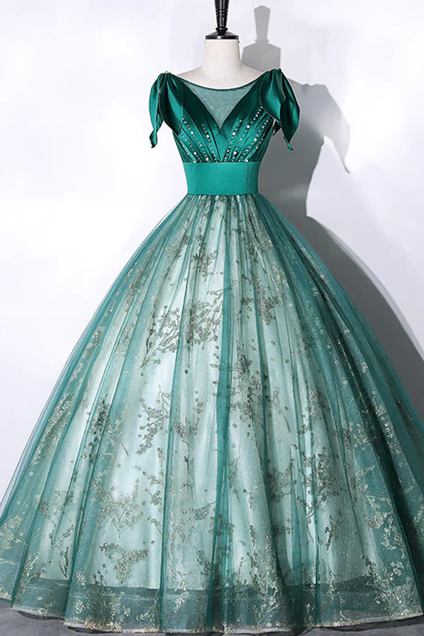Wholesale Green Satin Tulle Long Prom Dress Elegant A-Line Formal Dress
